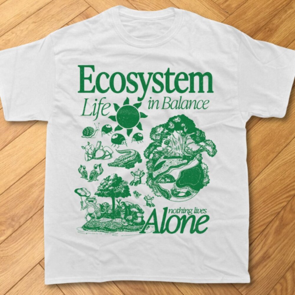 White-Ecosystem Biology Vintage T-Shirt, Retro Ecology Graphic 90s Environmental